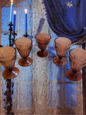 Vintage Antique Whimsygoth Set of 5 Purple Glass Goblets